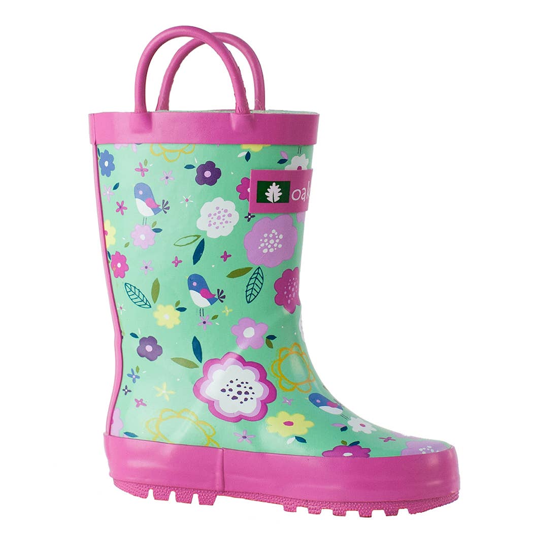 Loop Handle Boots, Green Floral