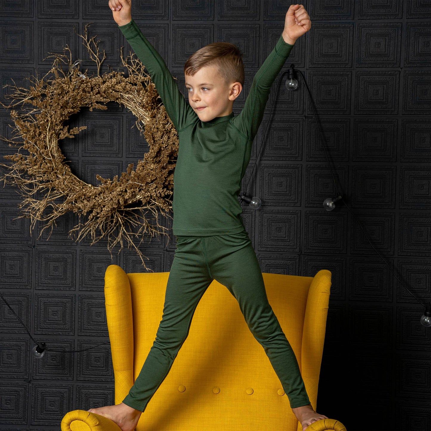 Kids' Long Sleeve Set 160 Merino Dark Green