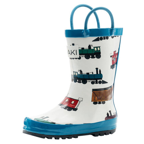 Tommy’s trains loop handle rubber rain boots