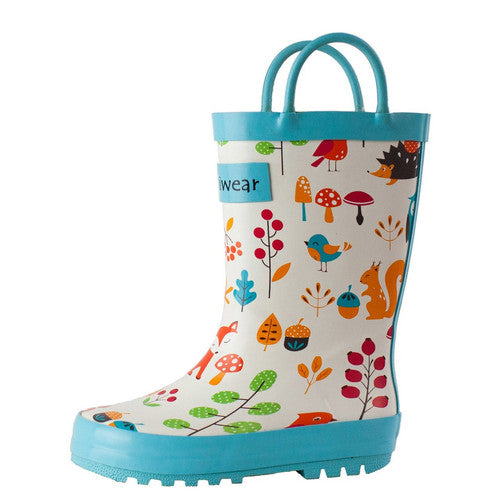 Forest animals loop handle rubber rain boots