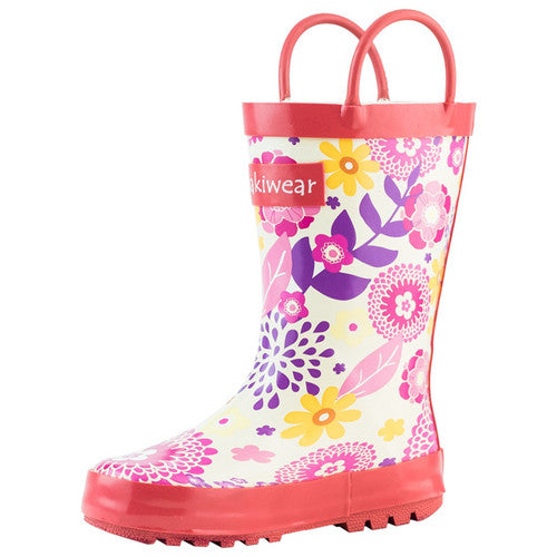 Pink flowers looop handle rubber rain boots